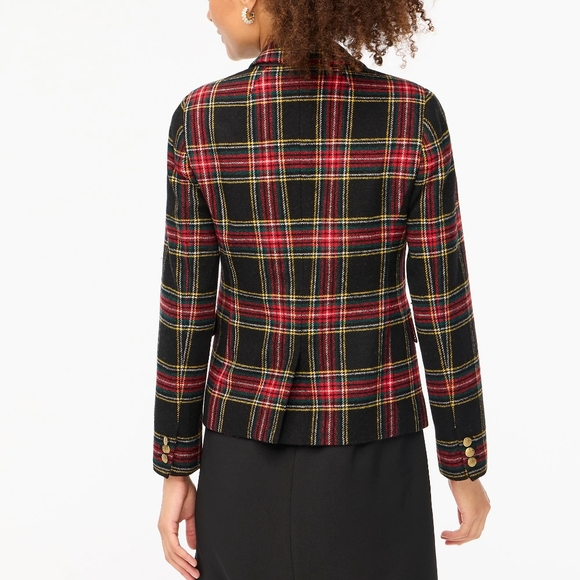 New J.Crew Wool-blend schoolboy blazer Black Tartan Plaid - Picture 4 of 12